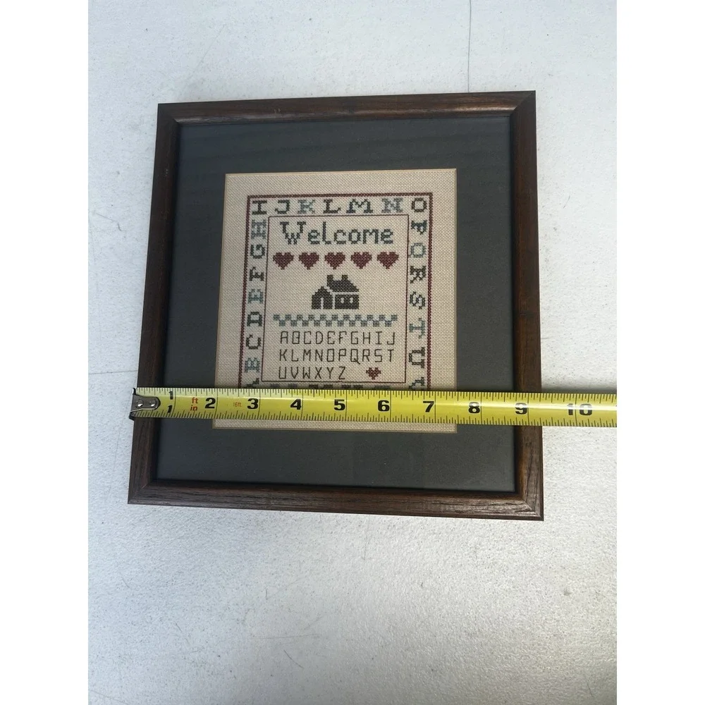 Framed Cross Stitch Welcome Alphabet Sampler 9.25